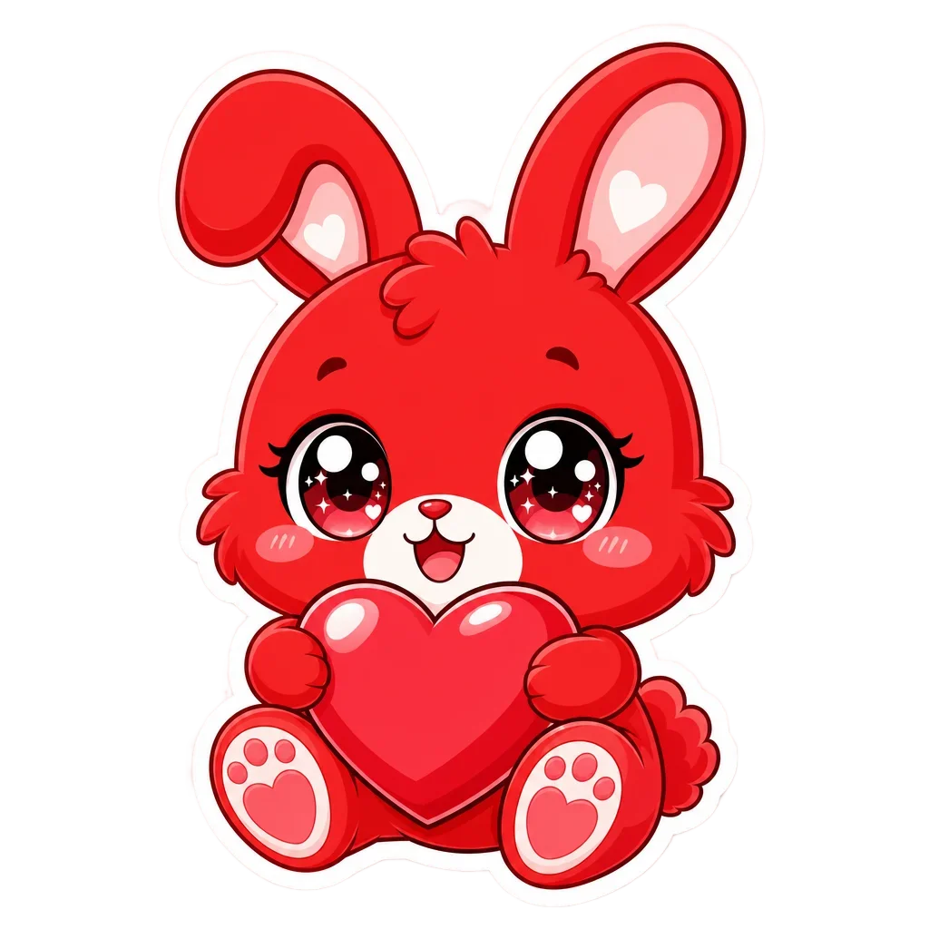 Cute Kawaii Red Bunny with Heart Sticker — thanksgiving clip art