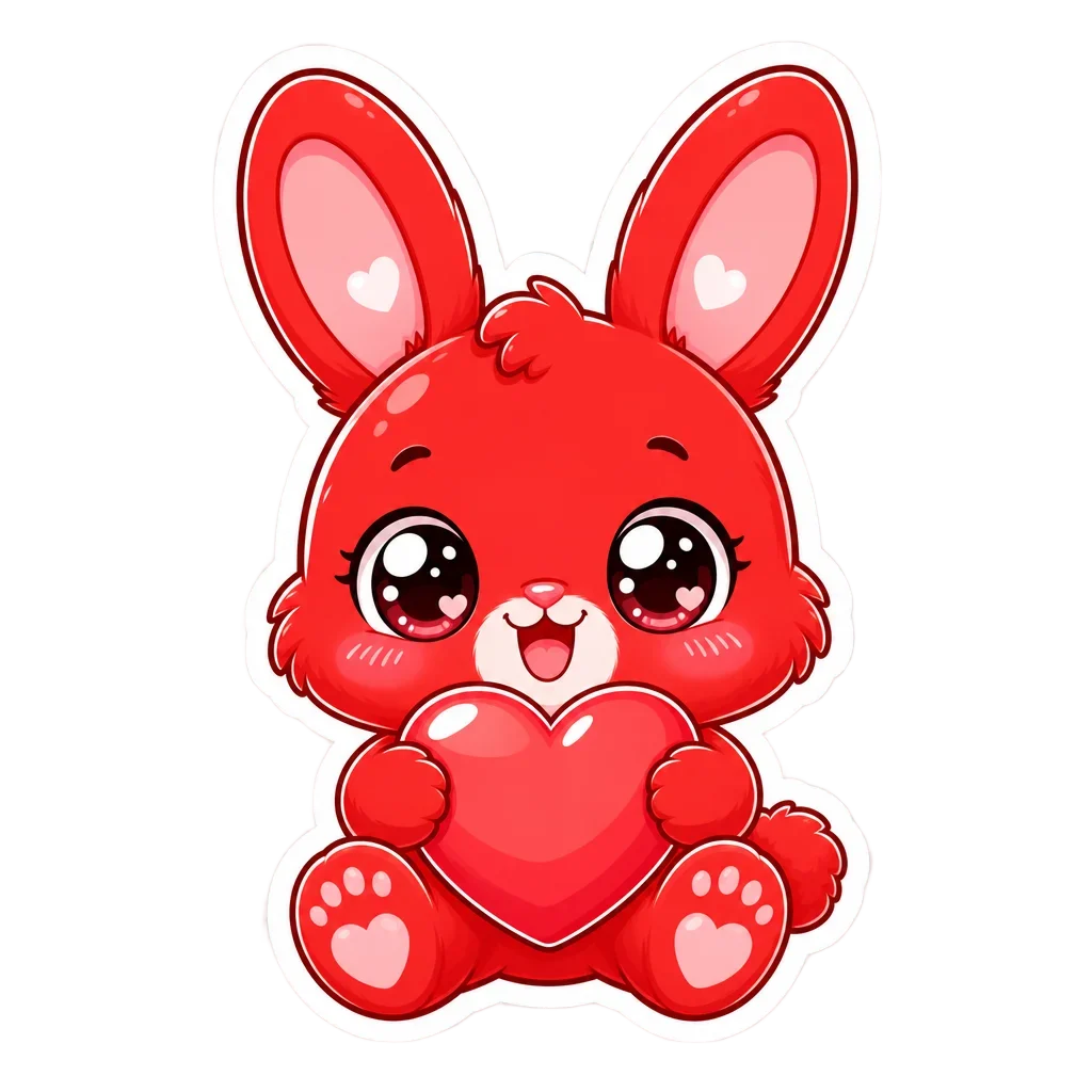 Cute Kawaii Red Bunny with Heart Sticker — thanksgiving clip art