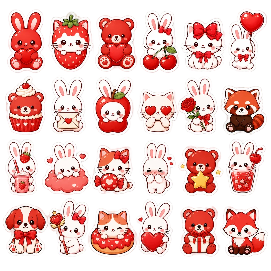 Kawaii Red Aesthetic Stickers - 24 Pack — halloween clip art