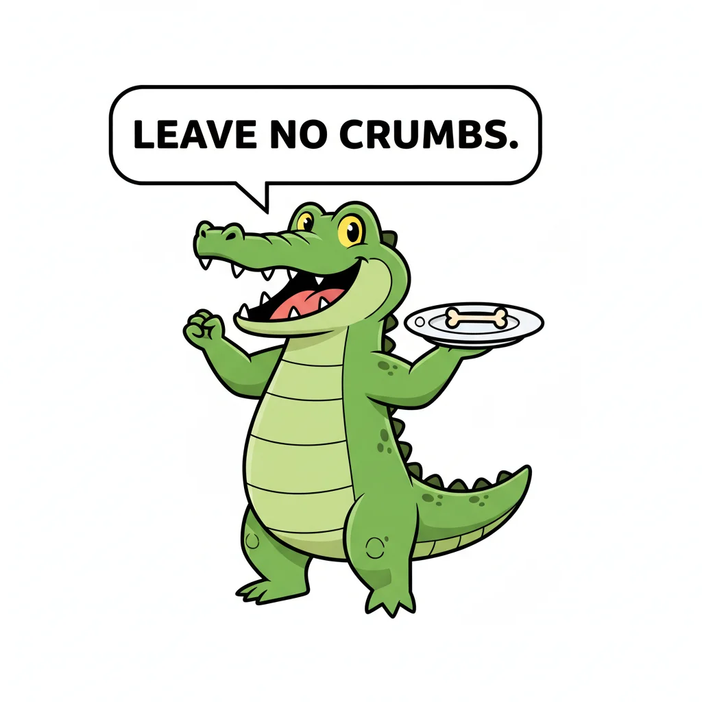 Cartoon Crocodile Leaving No Crumbs — free clip art