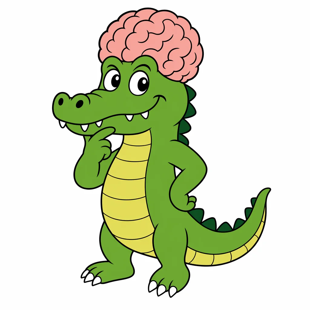 Cartoon Crocodile With Big Brain — free clip art