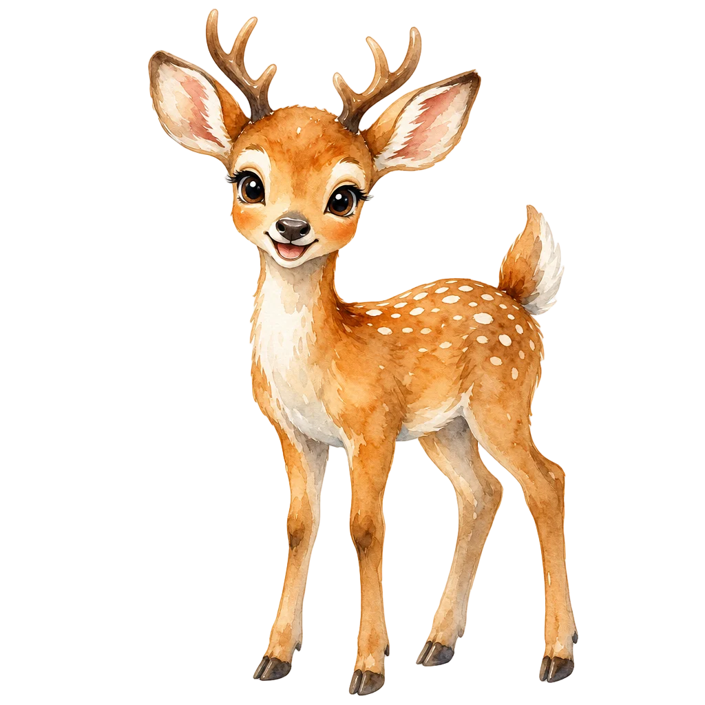 Friendly Deer Standing Watercolor — free clip art