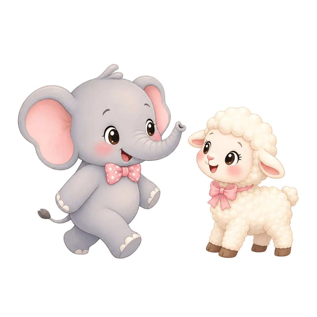 Smiling Elephant and Lamb with Confetti — free clip art