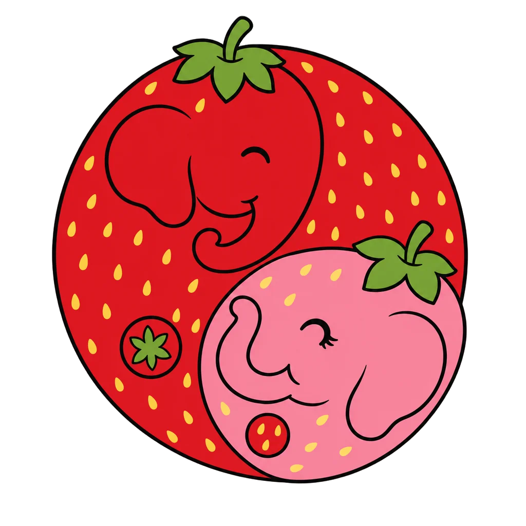 Strawberry Elephant Yin Yang — free clip art