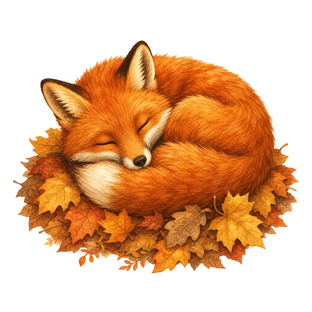 Cozy Red Fox on Autumn Leaves — free clip art