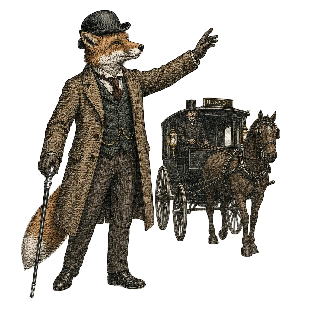 Edwardian Fox Detective Hailing Cab — free clip art