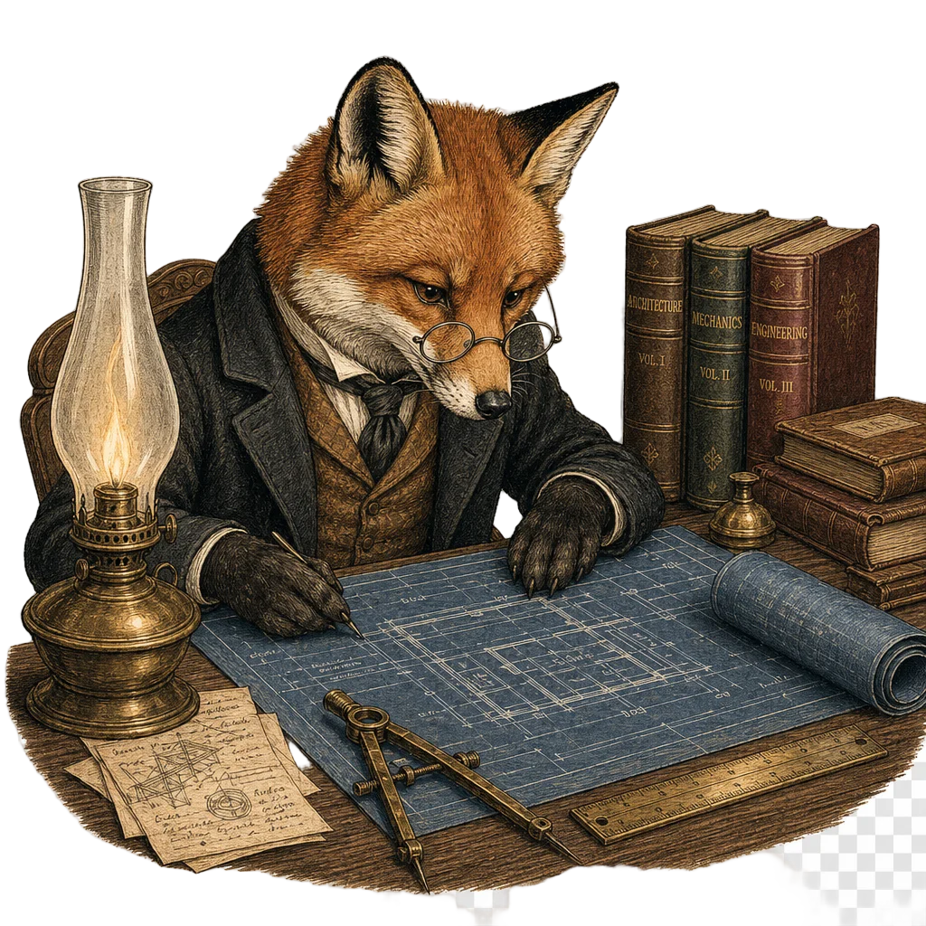 Fox Architect with Blueprints — free clip art