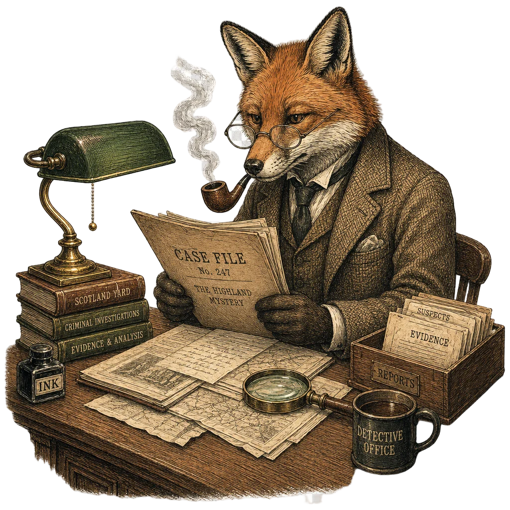 Fox Detective at Desk — free clip art