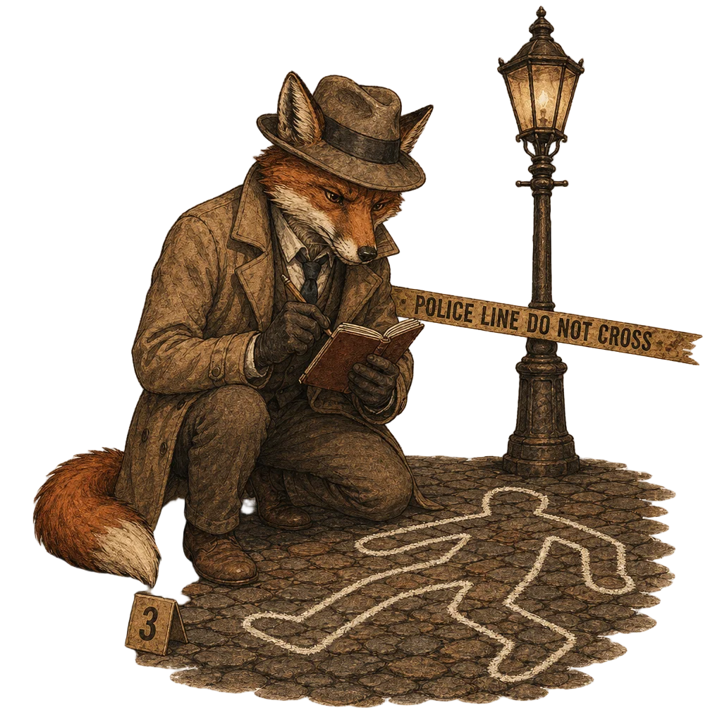 Fox Detective Investigating Crime Scene — free clip art