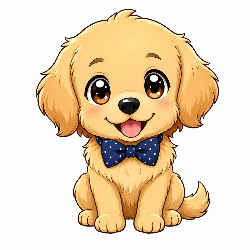 Chibi Golden Retriever Puppy with Bow Tie — free clip art