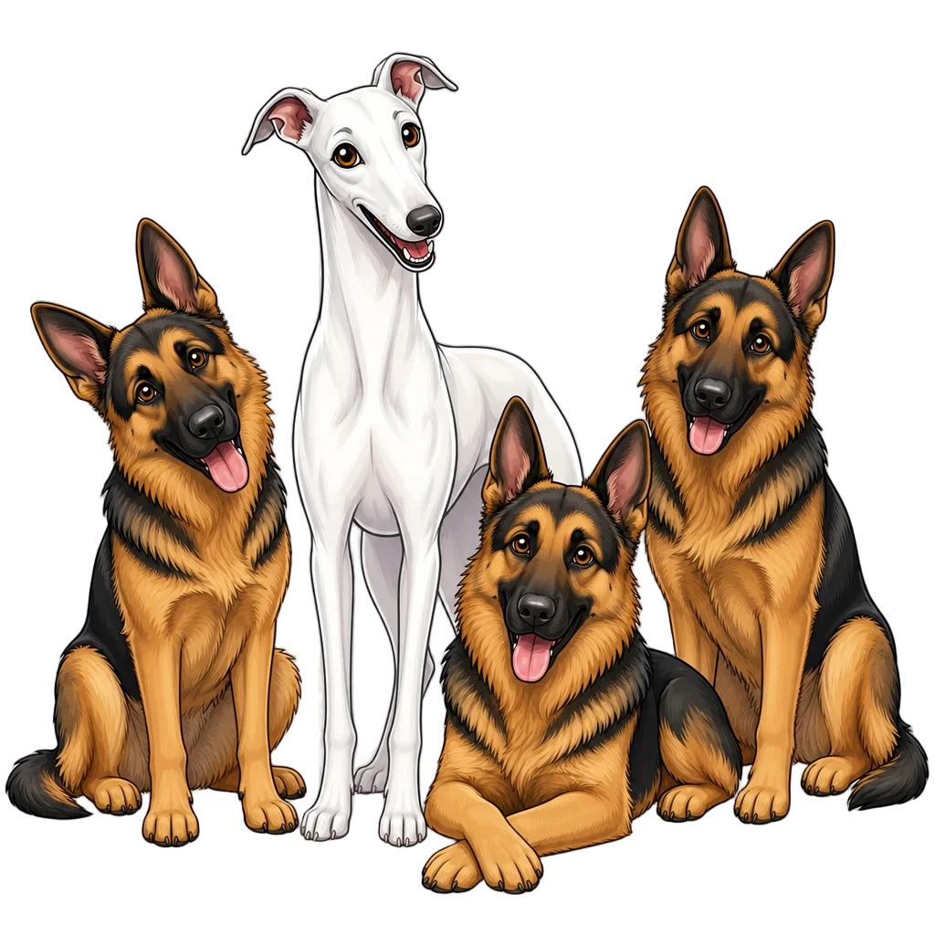 Greyhound and German Shepherds Posing — free clip art