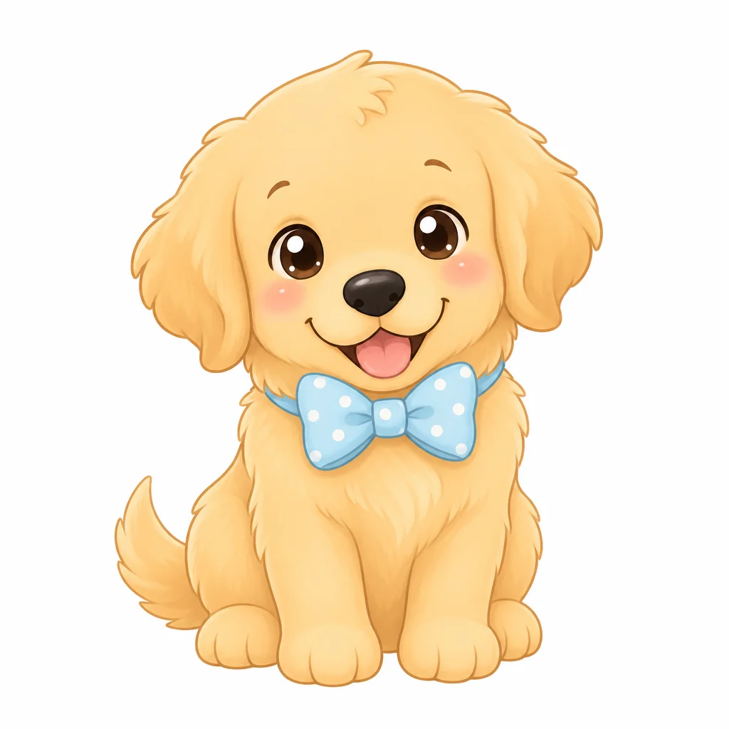 Kawaii Golden Retriever Puppy with Bow Tie — free clip art