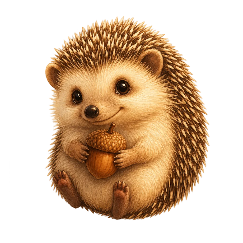 Cozy Hedgehog Holding Acorn — free clip art