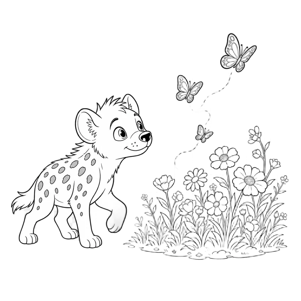 Curious Hyena Following Butterflies — hibiscus clip art