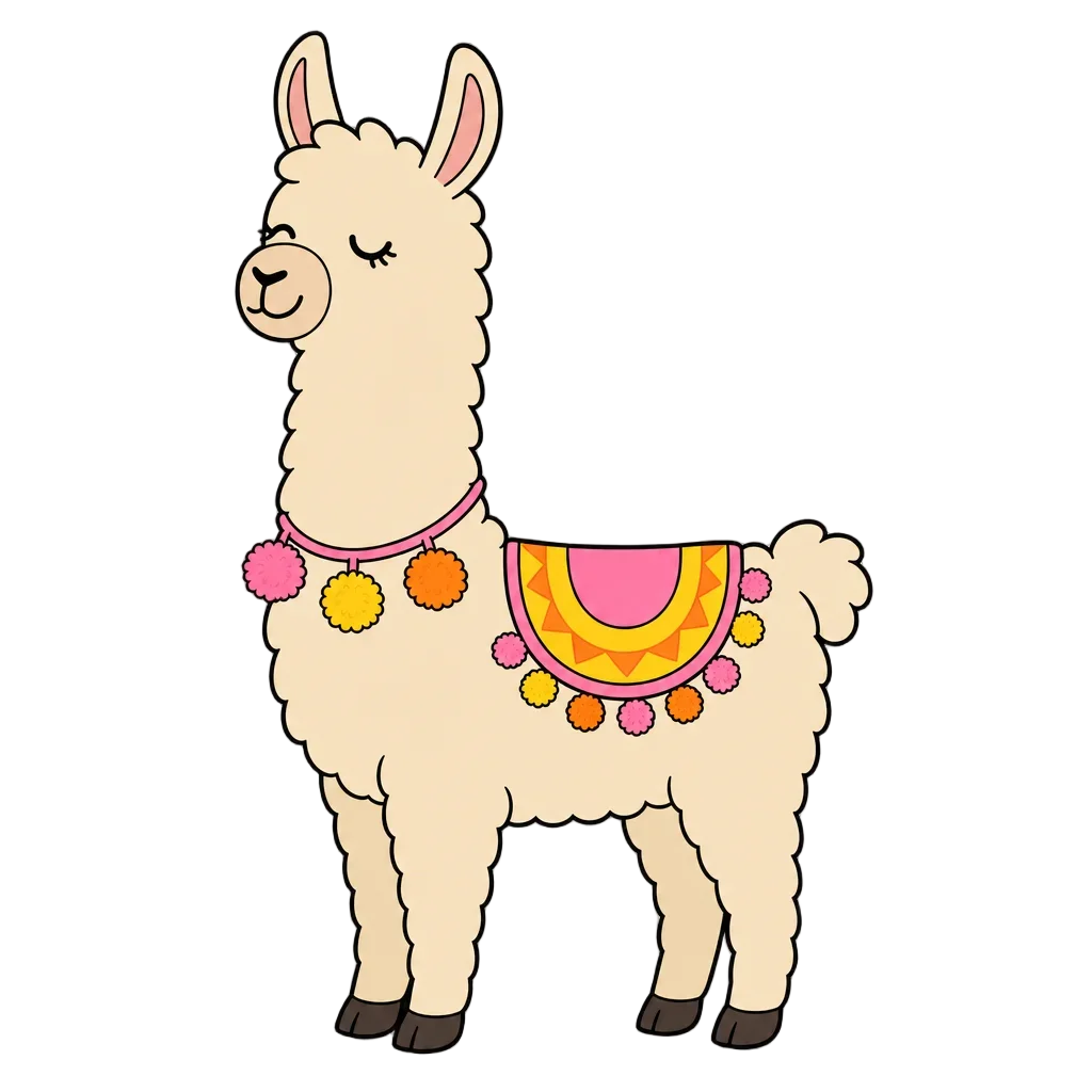 Beige Llama with Colorful Pompoms — free clip art