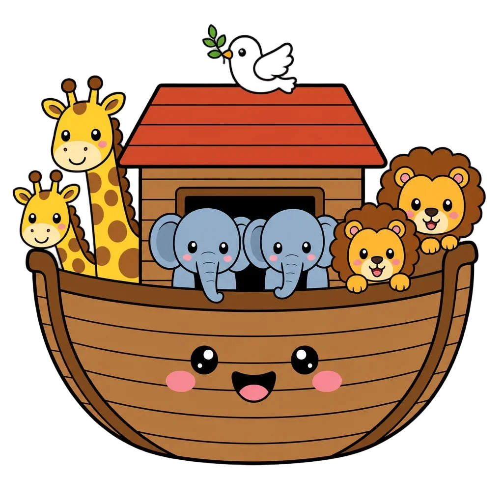 Cute Kawaii Noah's Ark with Animals Clipart — heart clip art