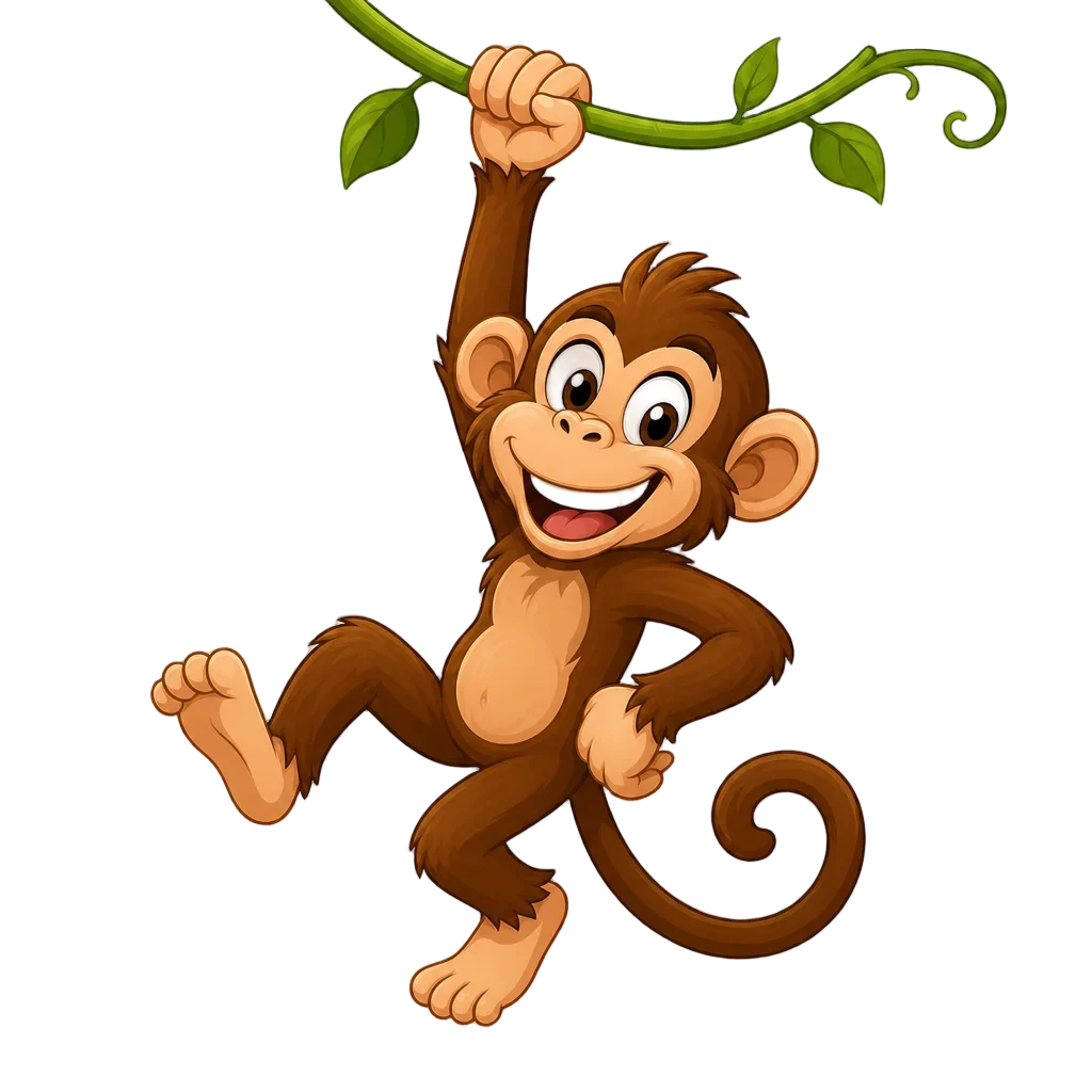 Cartoon Monkey Hanging from Vine — free clip art