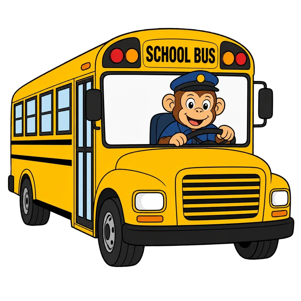 Monkey Driving School Bus Clipart — free clip art