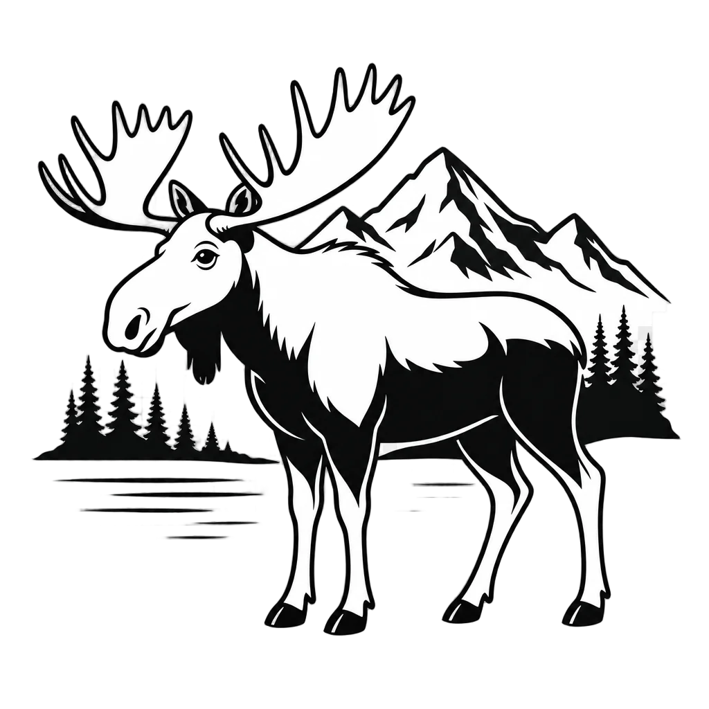 Moose at Lake with Mountains — free clip art