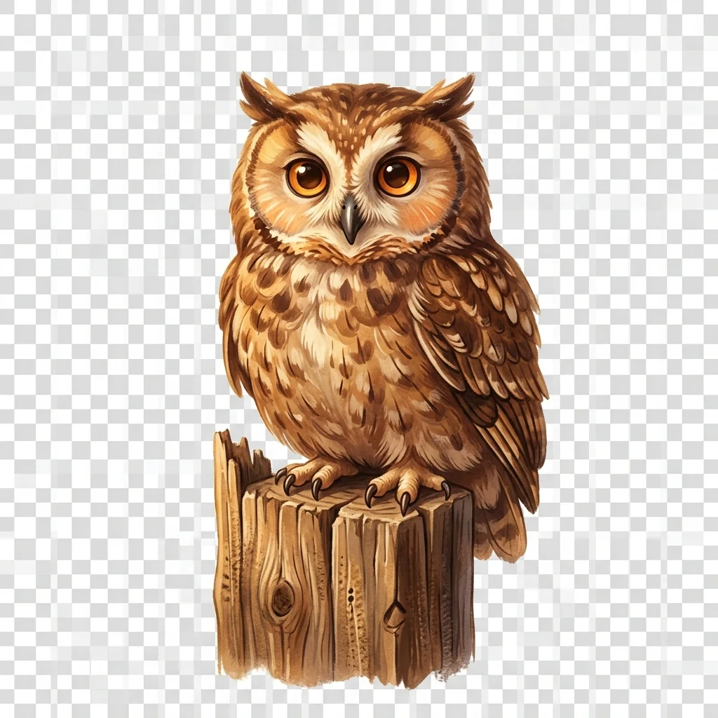 Cozy Brown Owl on Fence Post — free clip art