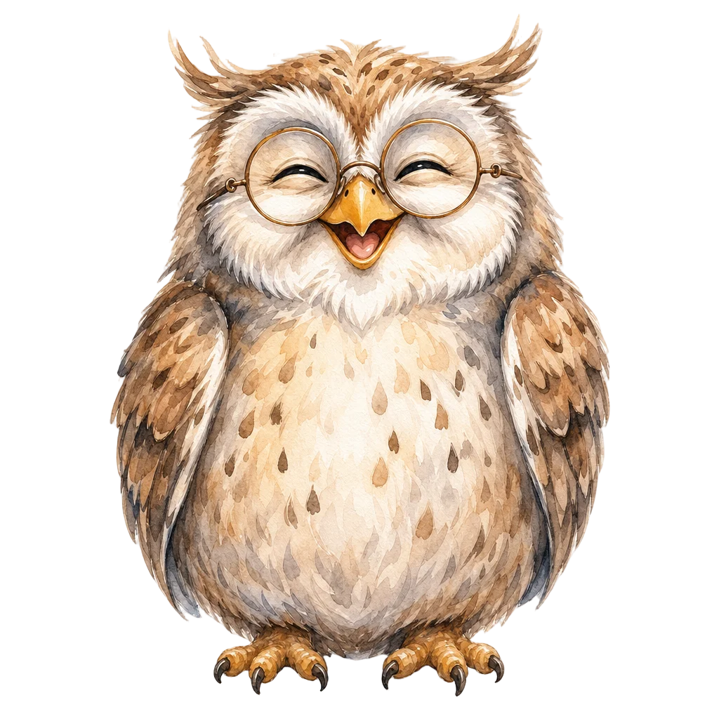 Friendly Old Owl Watercolor — free clip art