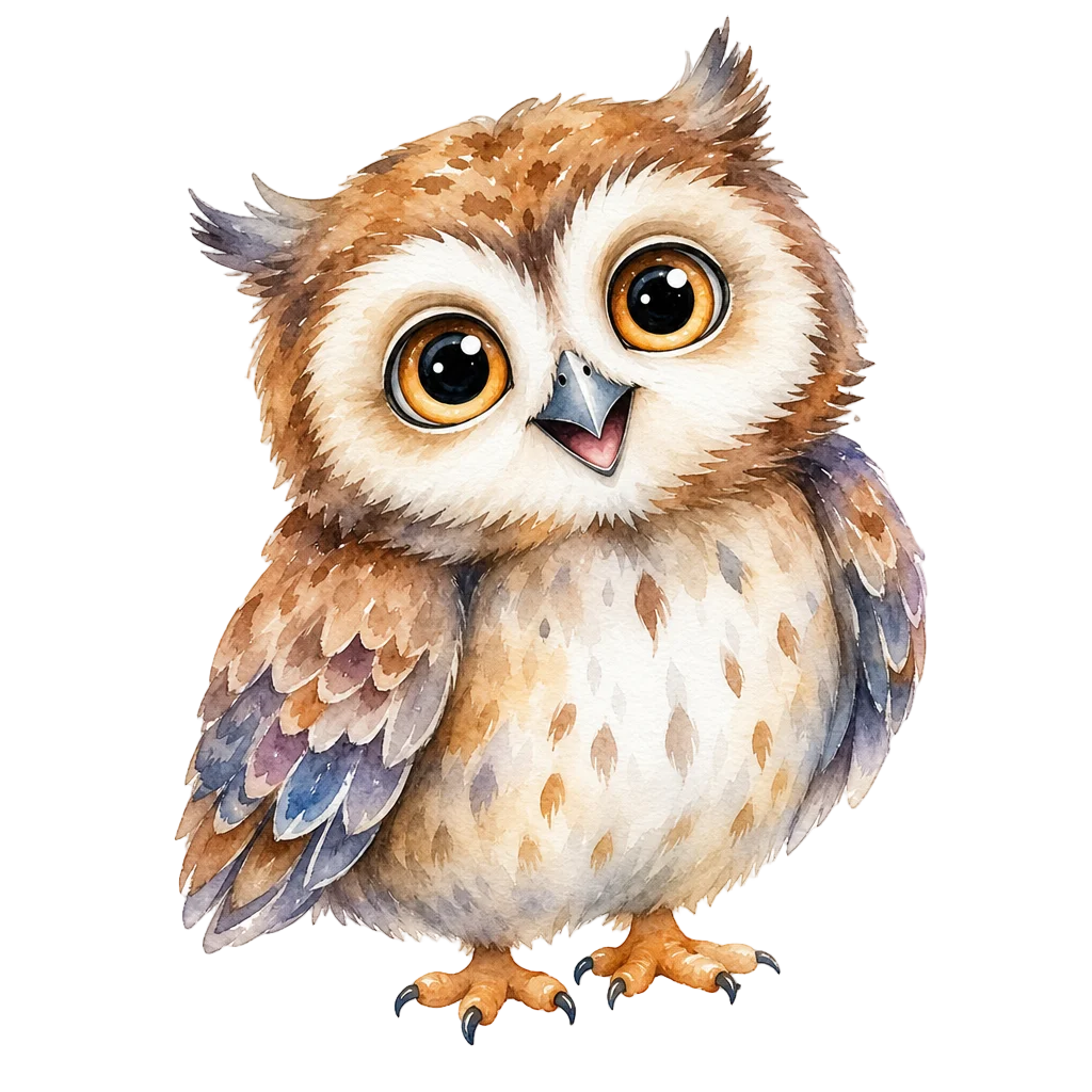 Friendly Smiling Owl Watercolor — free clip art