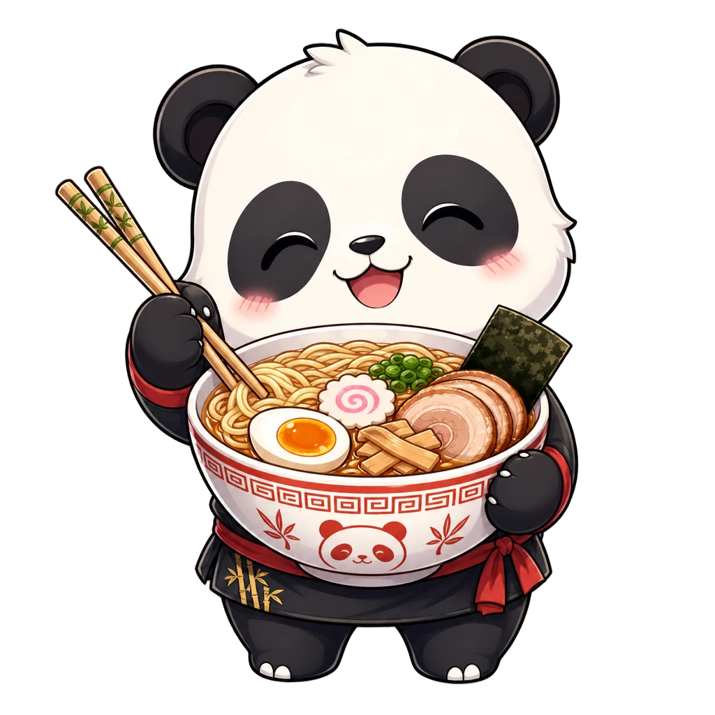 Chibi Panda Eating Ramen — free clip art