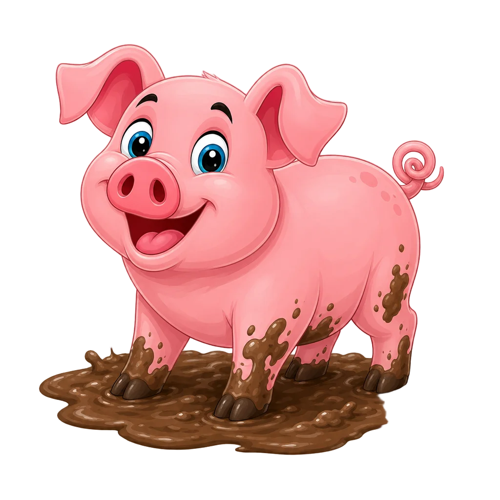 Friendly Pink Pig in Mud — free clip art