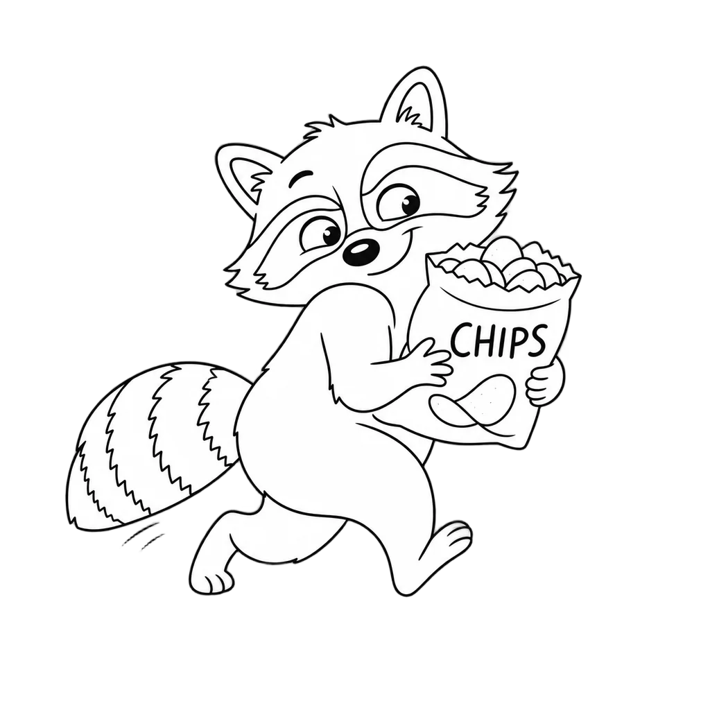 Funny Raccoon Stealing Snacks Outline — heart clip art