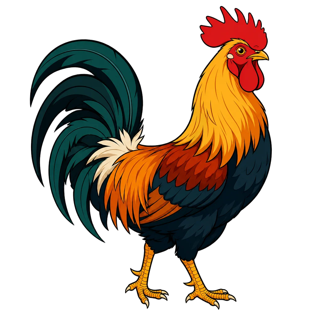 Rooster Profile with Dramatic Tail — free clip art