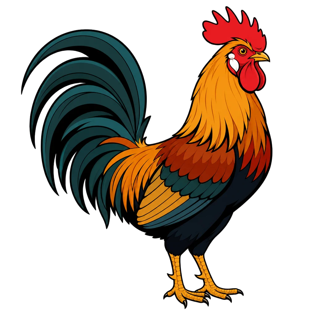 Rooster Profile with Dramatic Tail — free clip art
