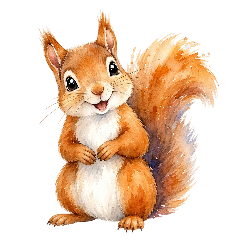 Smiling Squirrel Watercolor Nursery Art — free clip art