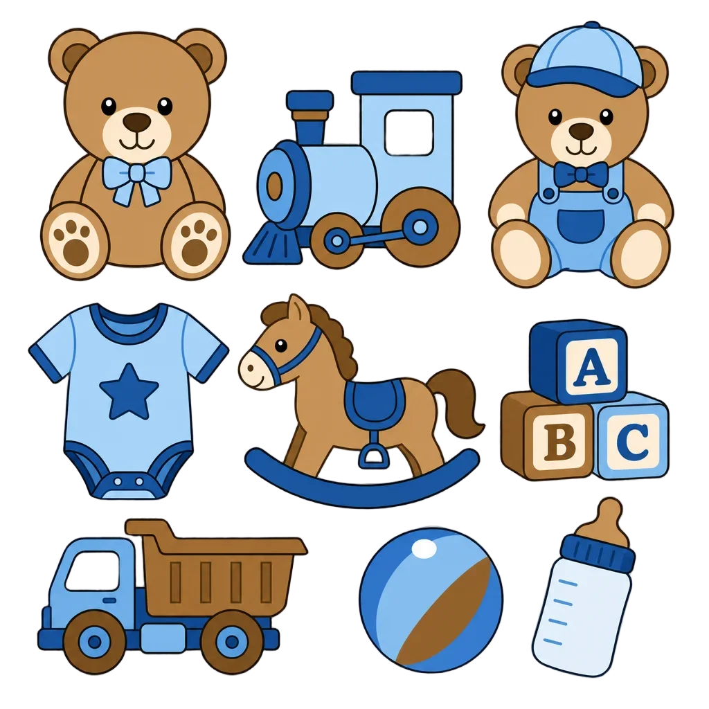 Teddy Bears Baby Boy Toys Flat Clipart — free clip art