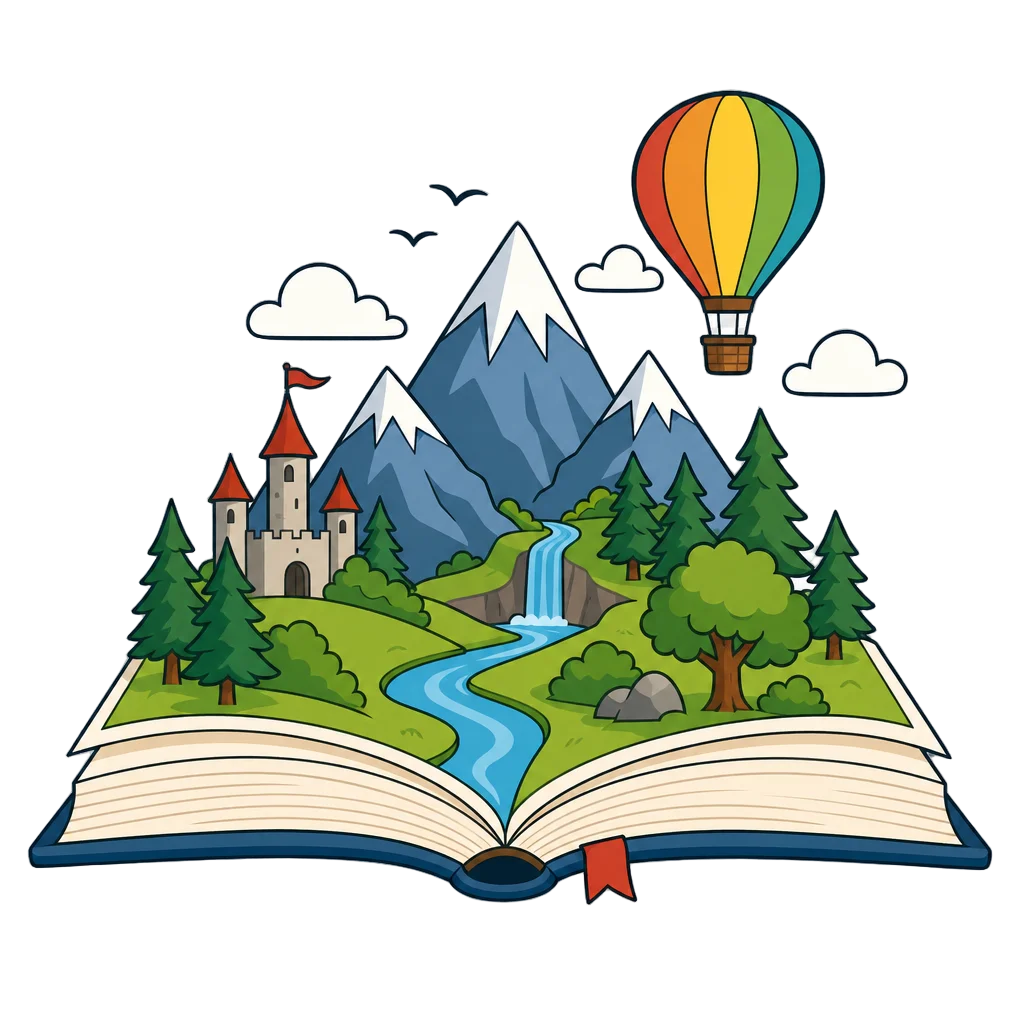 Open Book Miniature World Scene — free clip art
