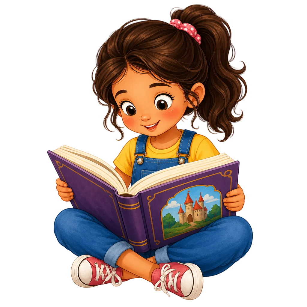 Young Girl Reading Large Book — free clip art