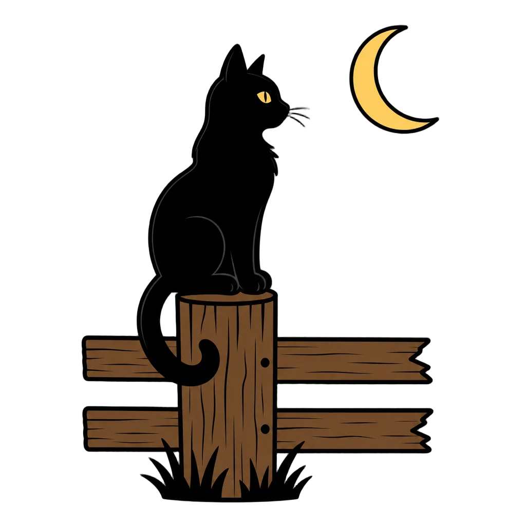 Black Cat on Fence Post Silhouette — free clip art