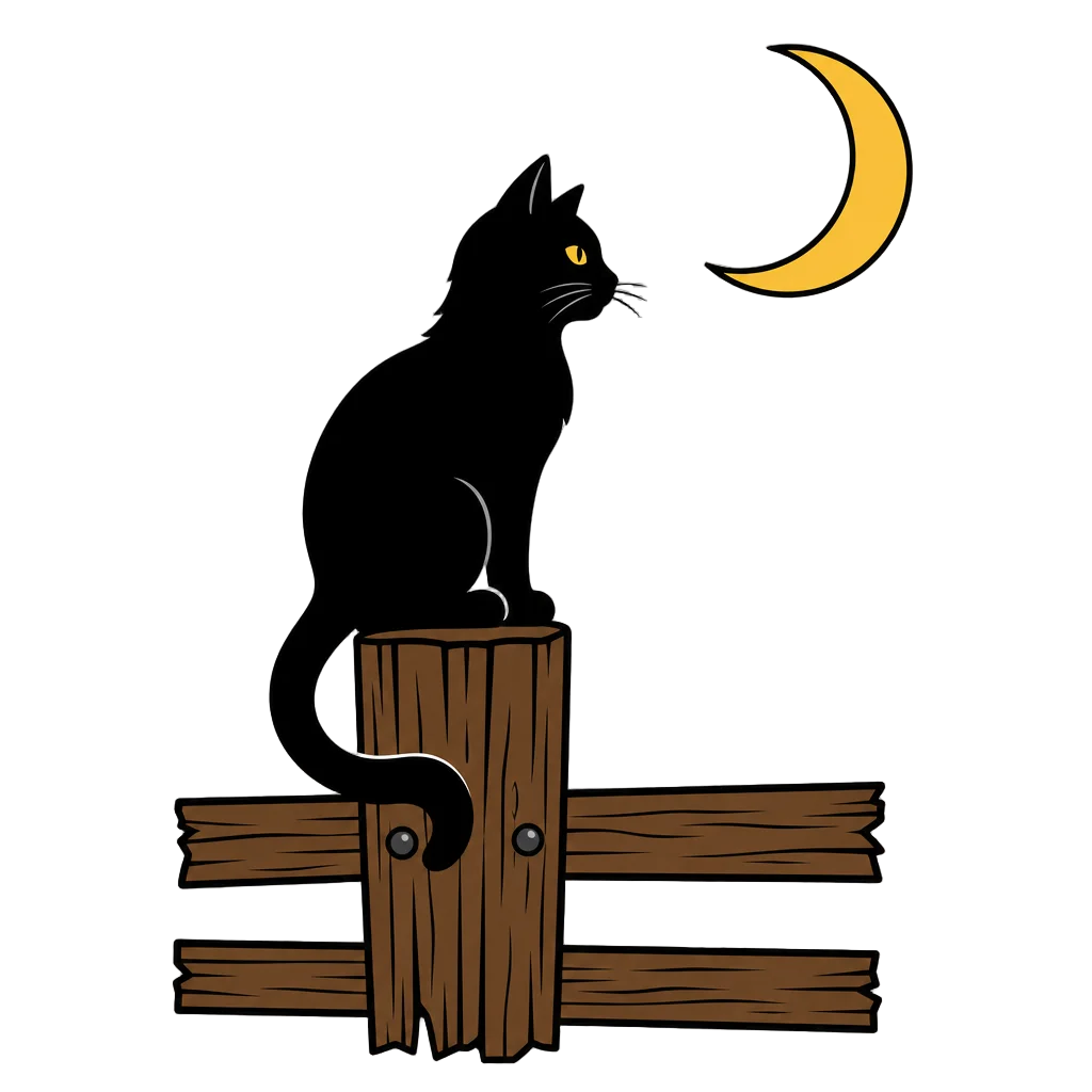 Black Cat on Fence Post Silhouette — free clip art