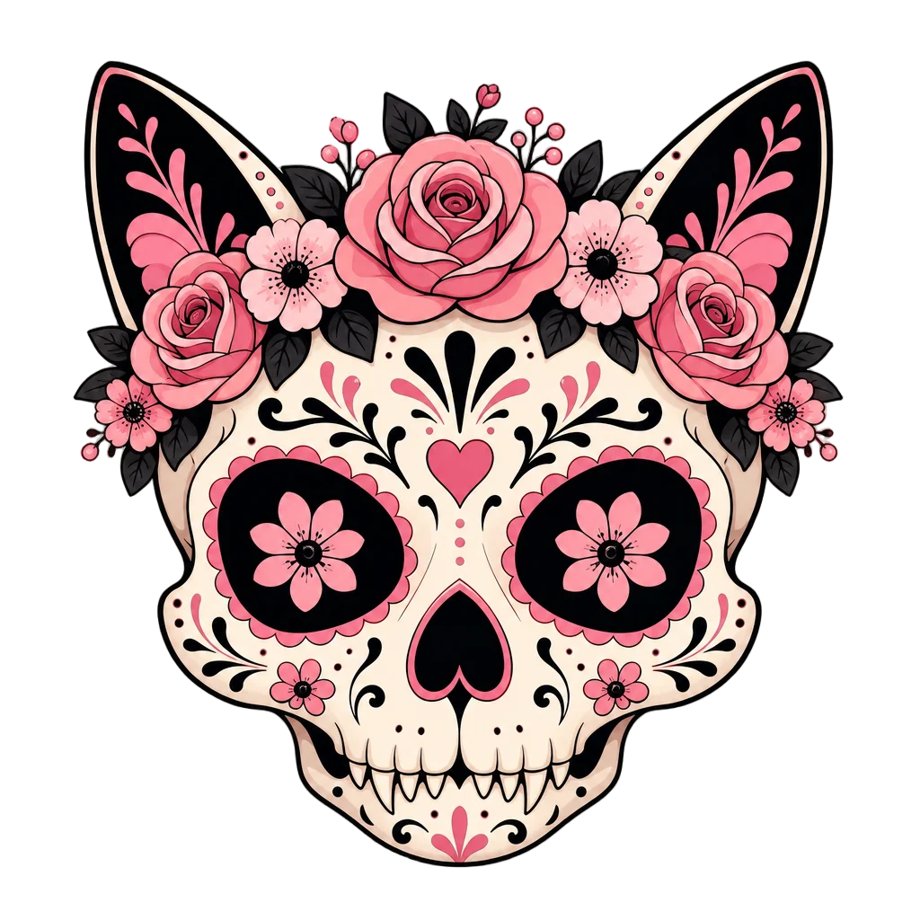Cat Skull with Floral Crown — cat clip art