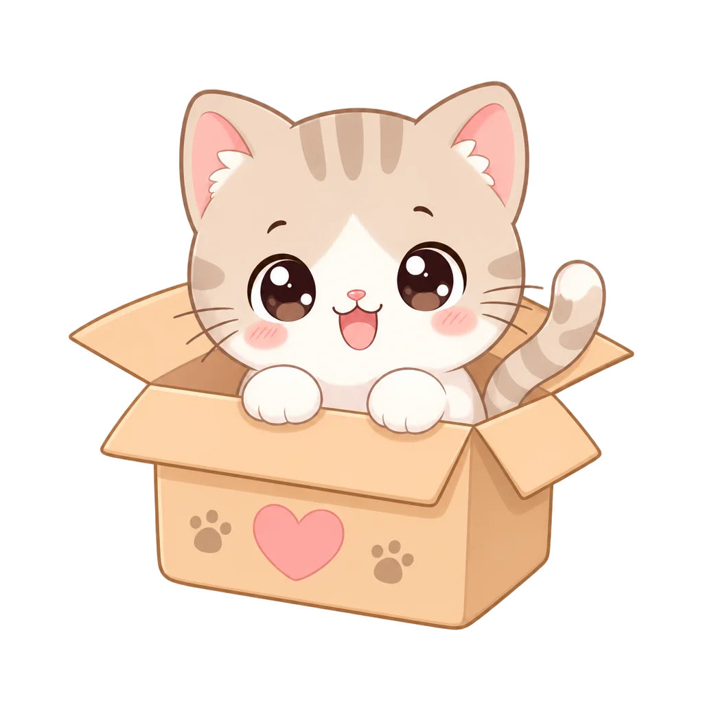 Cute Kawaii Kitten in a Box — free clip art