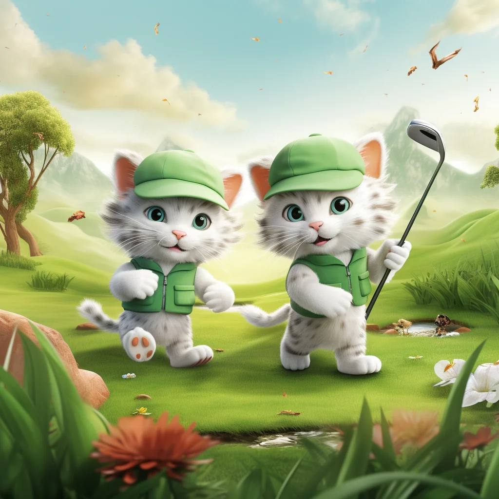 Cute Kittens Holding Golf Clubs Clipart — free clip art
