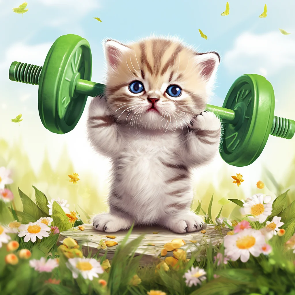 Kitten Holding Dumbbell Clipart — free clip art