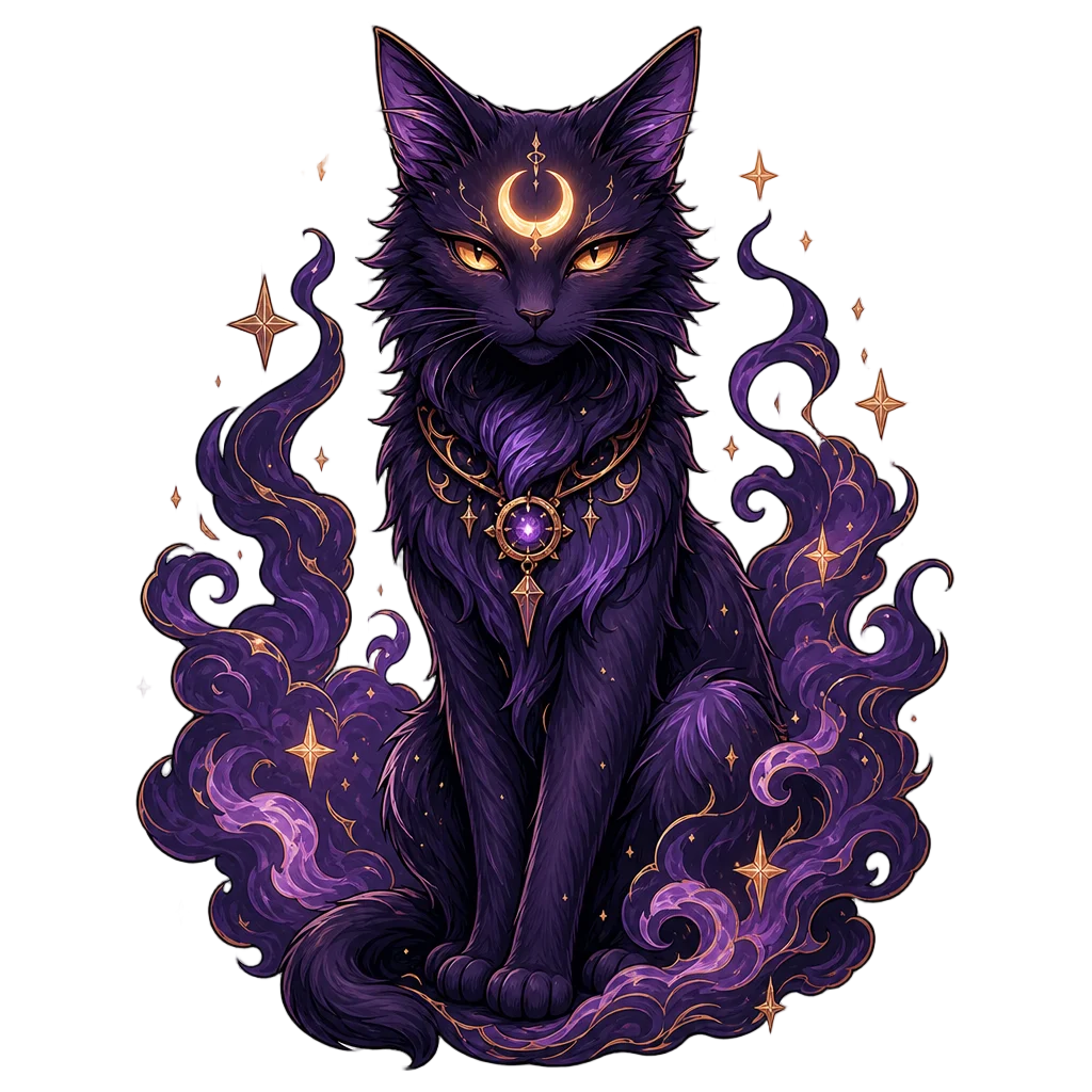 Regal Violet Cat with Crescent Moon — free clip art