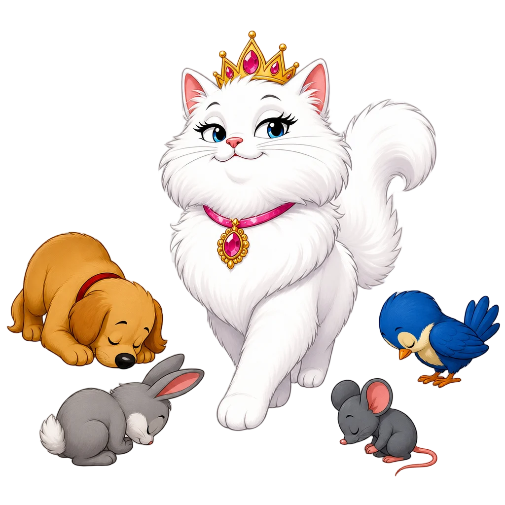 Regal White Cat Walking Proudly — free clip art