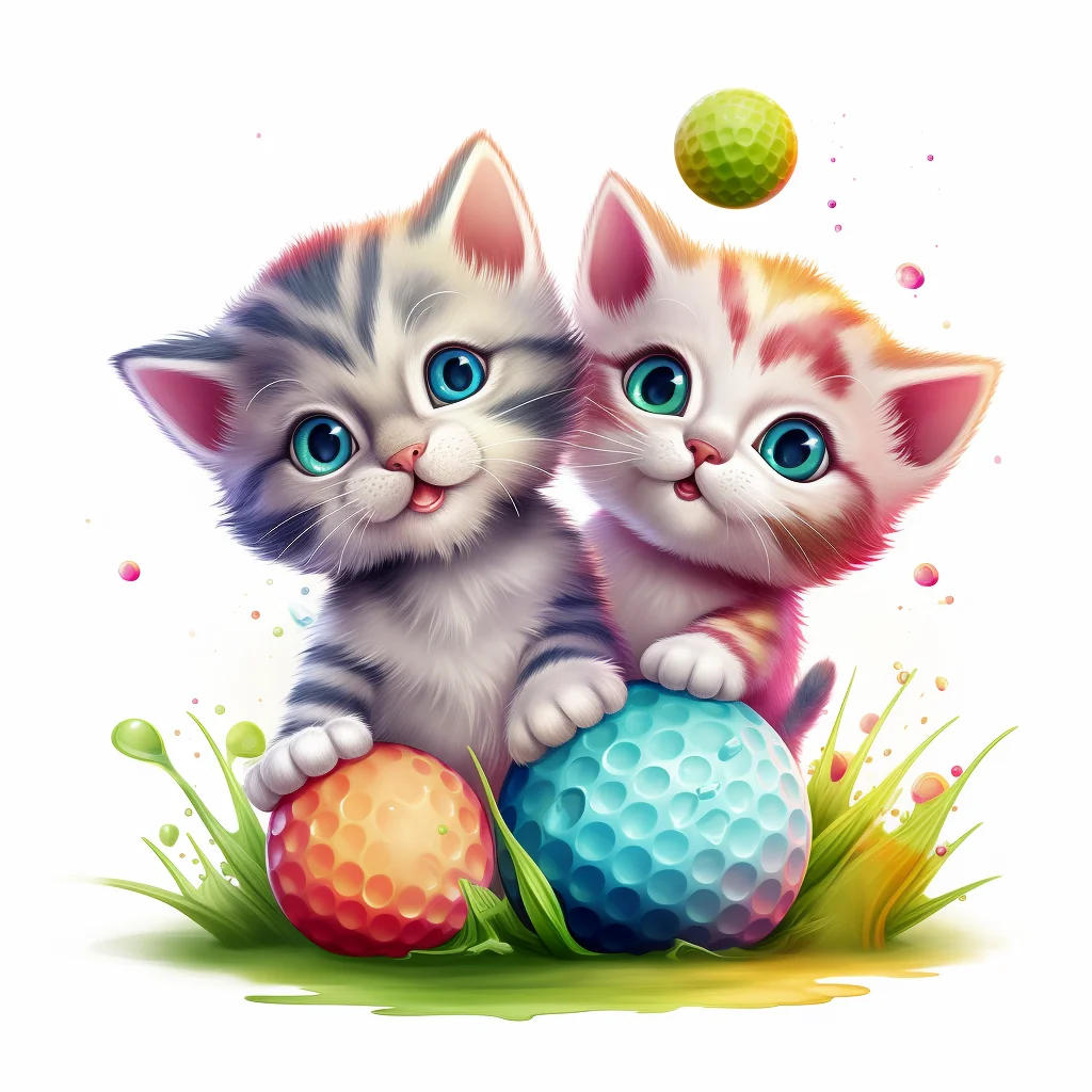 Two Kittens Playing With Golf Balls Clipart — free clip art