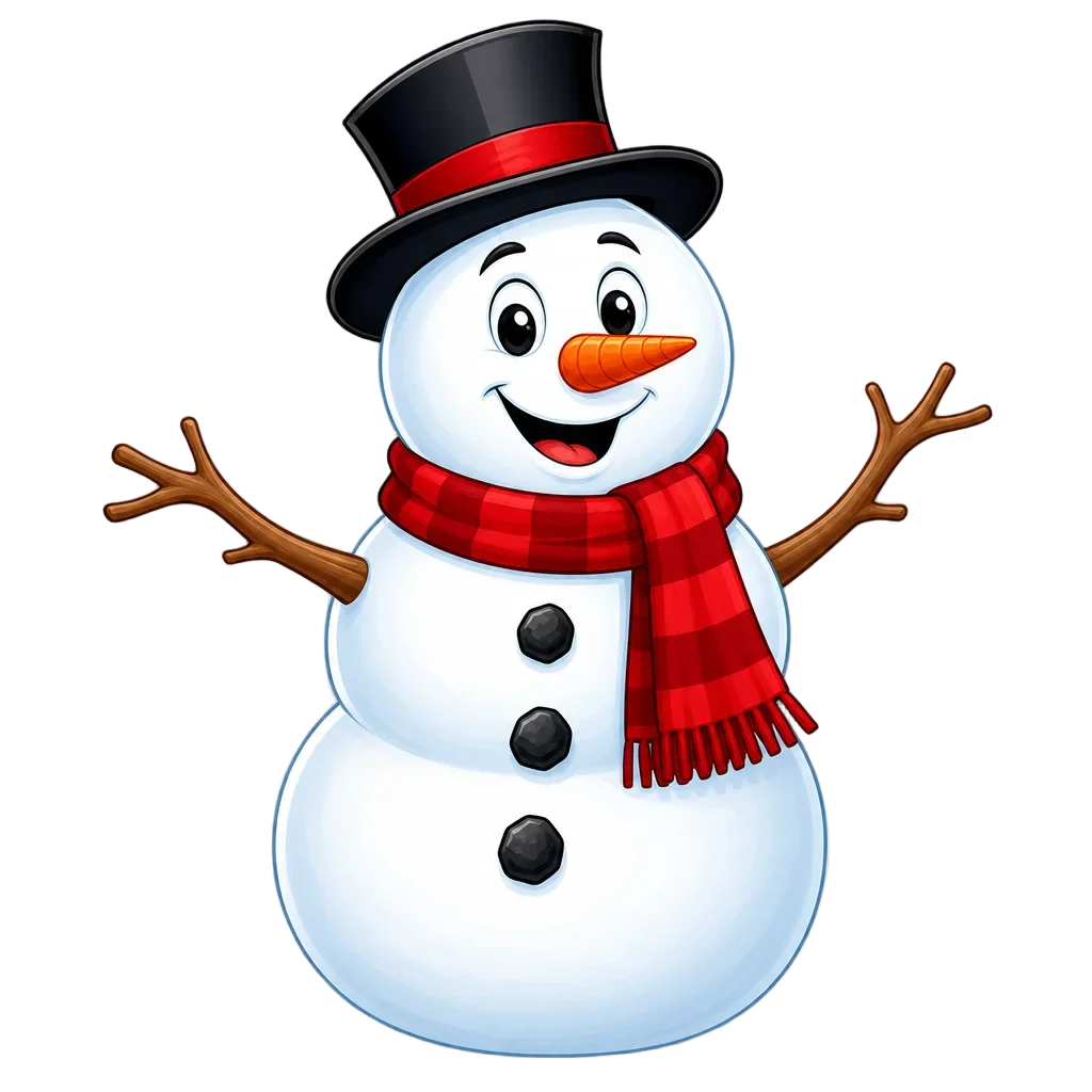 Friendly Cartoon Snowman with Top Hat — free clip art
