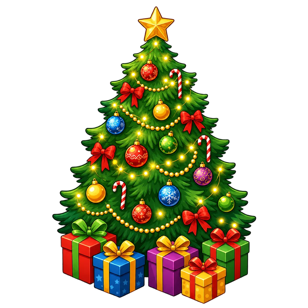 Decorated Christmas Tree with Gifts — free clip art