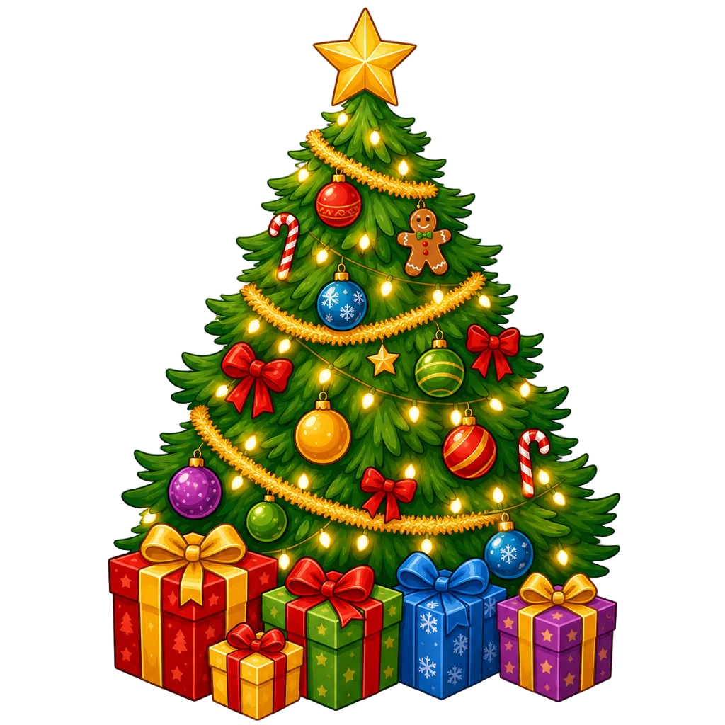 Decorated Christmas Tree with Gifts — free clip art