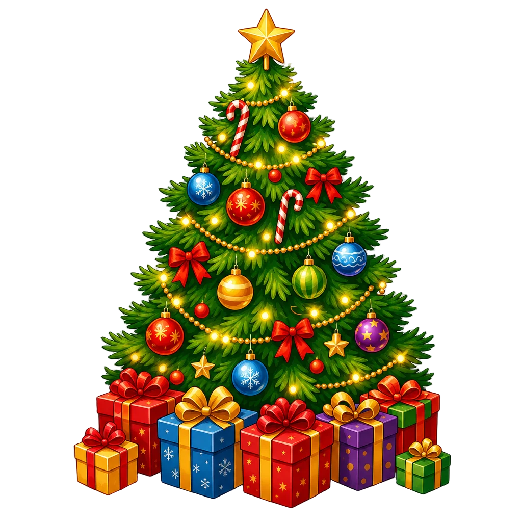 Decorated Christmas Tree with Gifts — free clip art
