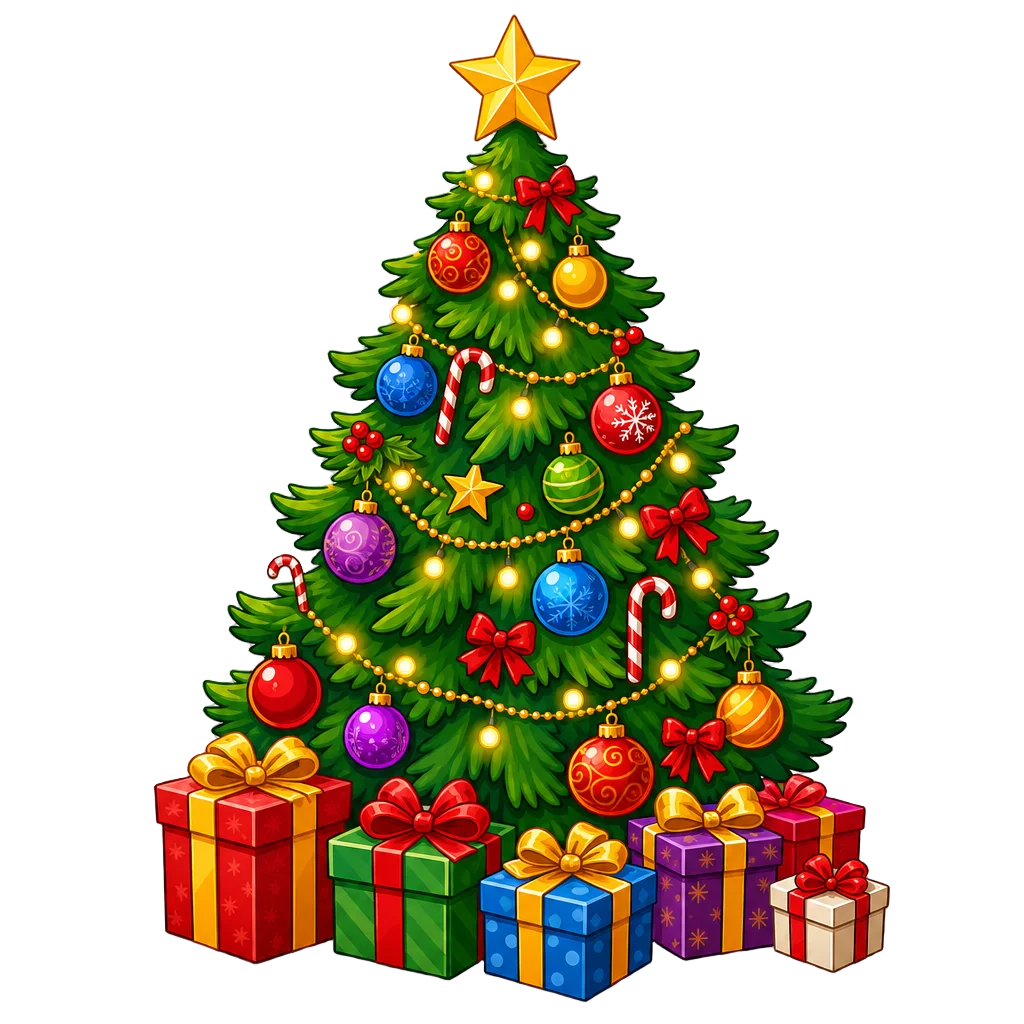 Decorated Christmas Tree with Gifts — free clip art