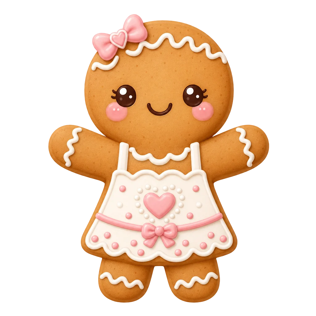 Kawaii Gingerbread Person with Heart Dress — free clip art